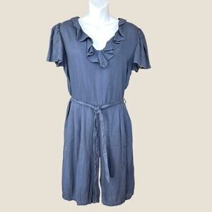 Billy T NWT SZ Medium steel Blue Flutter Sleeve Romper with Cinched Waist & belt